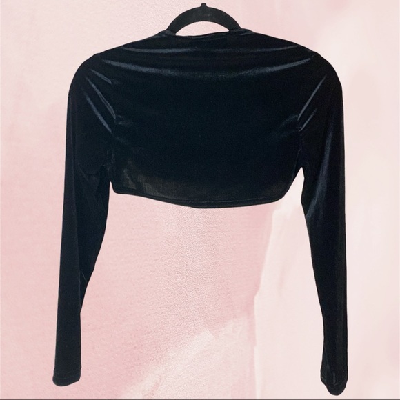 Jessica McClintock - Y2K - Jet Black Velvety Formal Cropped Shrug Cover Sweater - Picture 4 of 5
